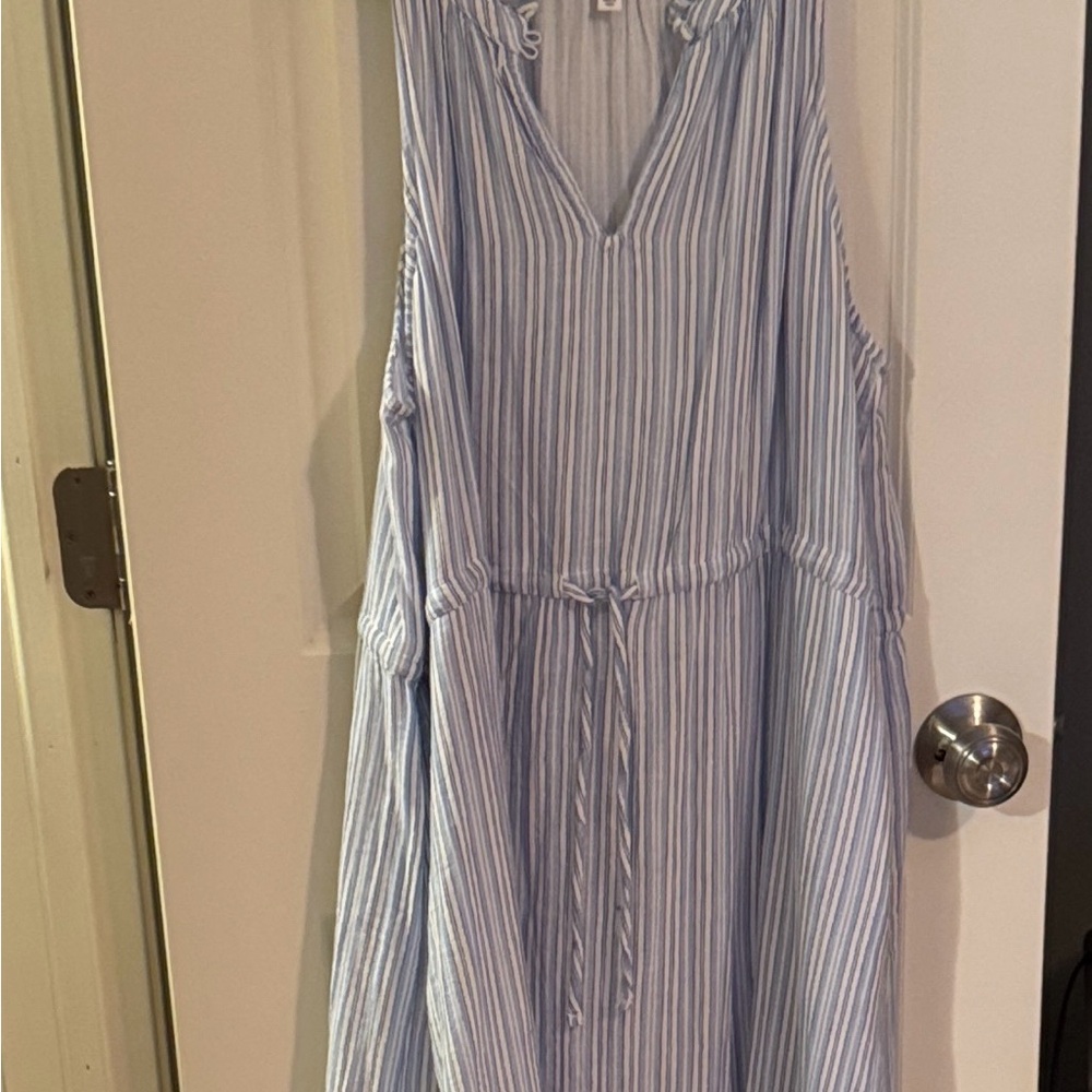 Time and Tru Blue and White Ruffled Dress